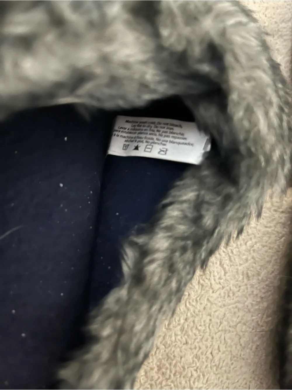 totes Kids Navy Slippers with Gray Faux-Fur Trim
